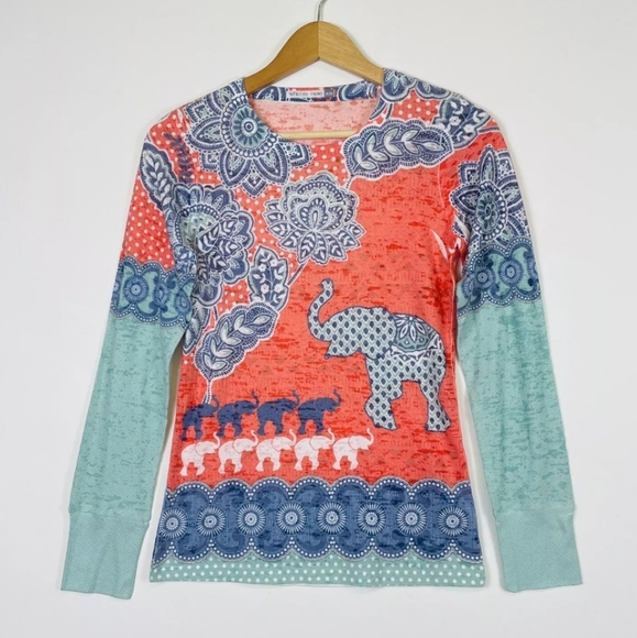 Whimsy Rose Long Sleeve Lightweight Top. Cute Elephant Print. Cotton/Poly Blend - Picture 2 of 10